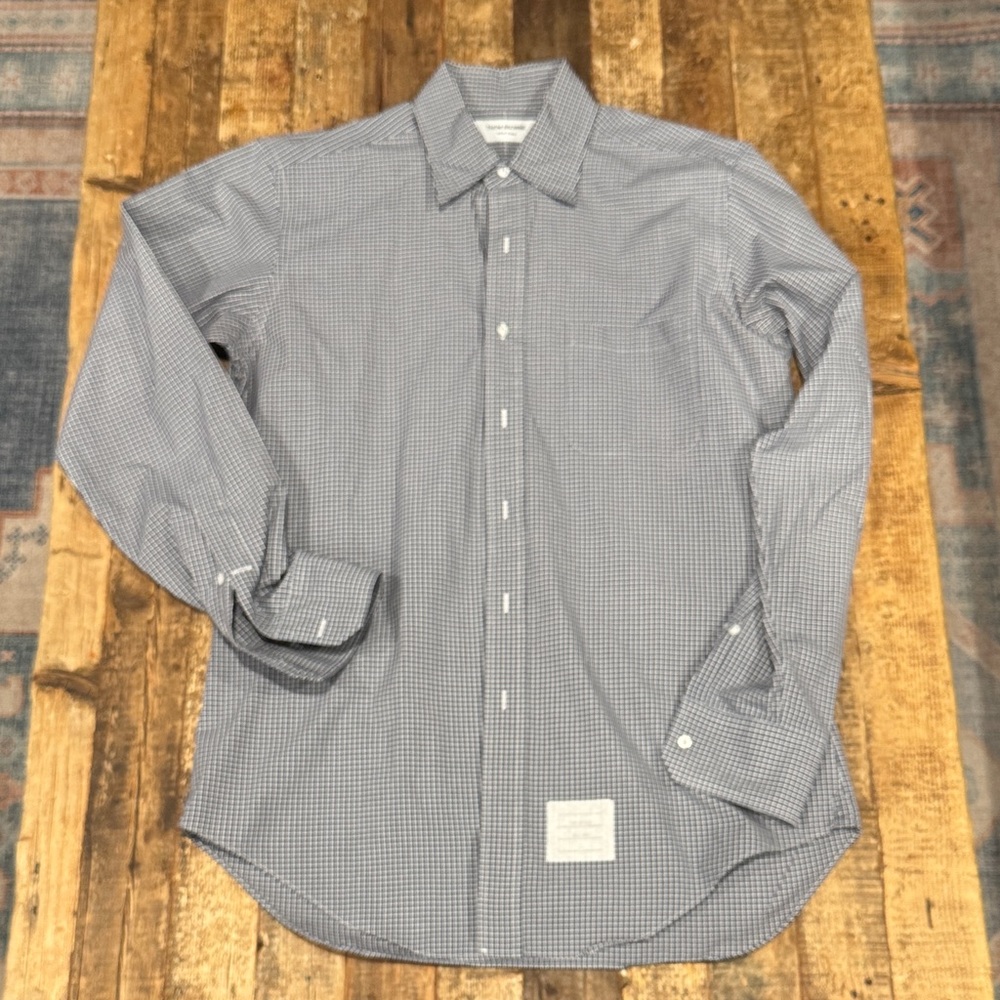 Thom Browne Navy Checkered Button Down Shirt